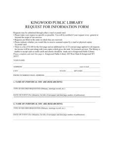 KINGWOOD PUBLIC LIBRARY REQUEST FOR INFORMATION