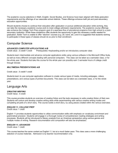 The academic course selections in Math, English, Social Studies