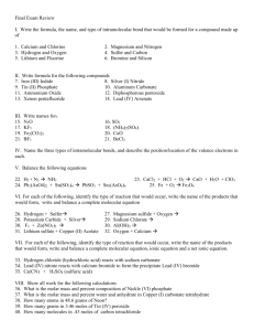 Final Exam Review I. Write the formula, the name, and type of