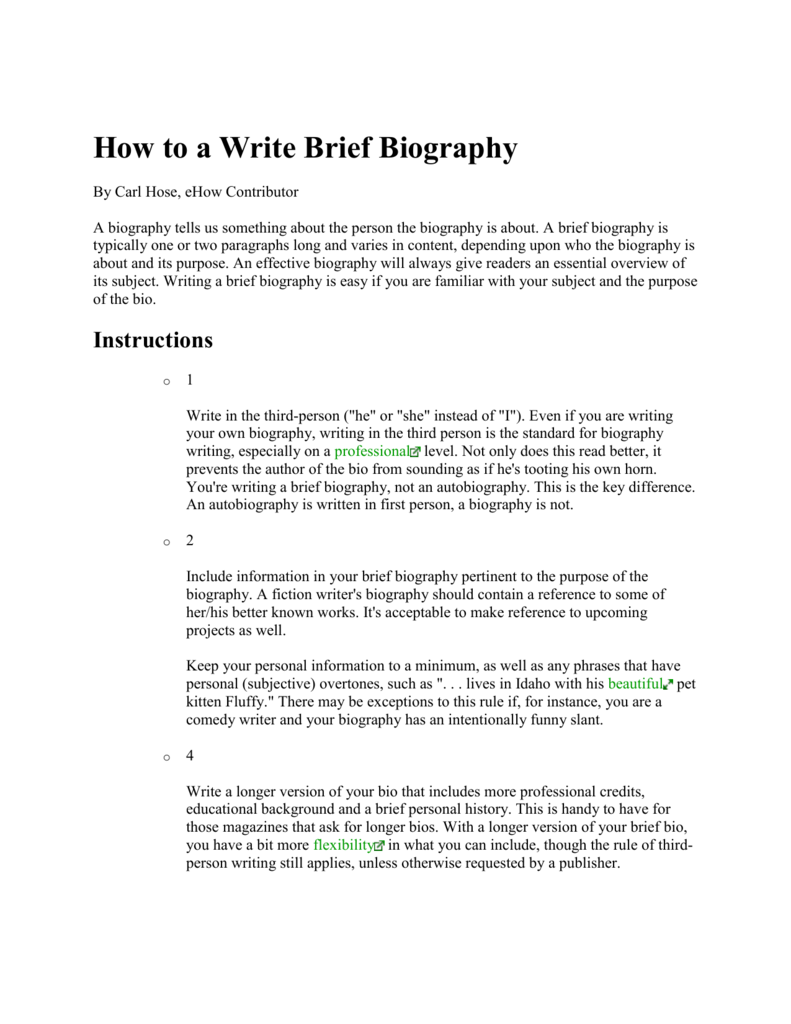 how to write a brief biography about myself