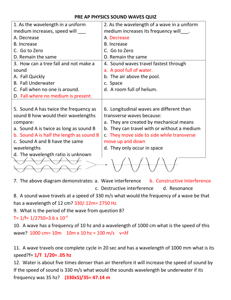 PRE AP PHYSICS SOUND WAVES QUIZ ANSWERS RETAKE