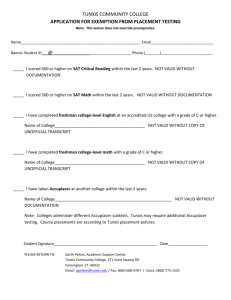 Application for Exemption from Placement Testing form