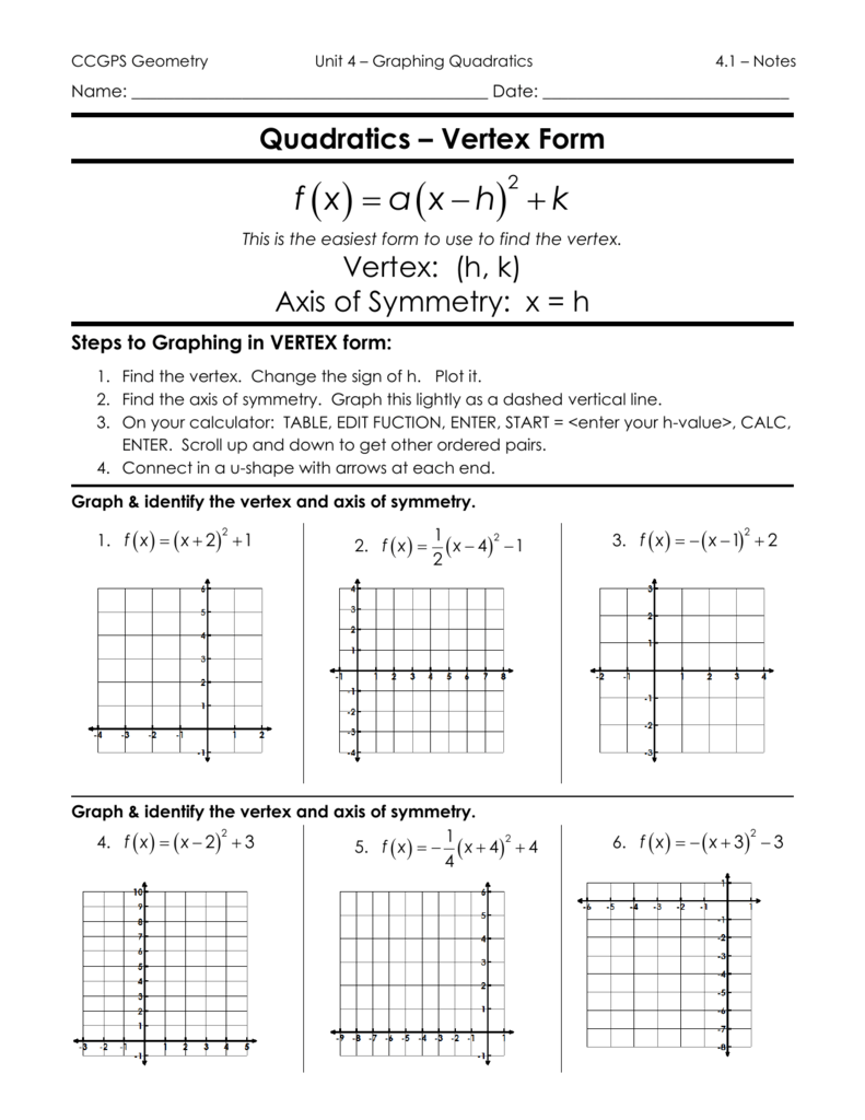 5.5 - Graphing  Quadratics in Vertex Form Notes _ef_ (5) Throughout Graphing Quadratics  Review Worksheet