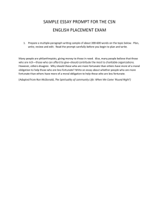 SAMPLE ESSAY PROMPT FOR THE CSN ENGLISH PLACEMENT