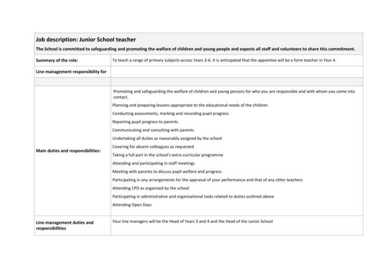 junior-school-teacher-job-description-and-person-specification