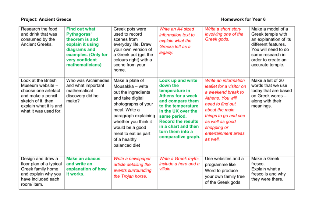 ancient greece homework grid