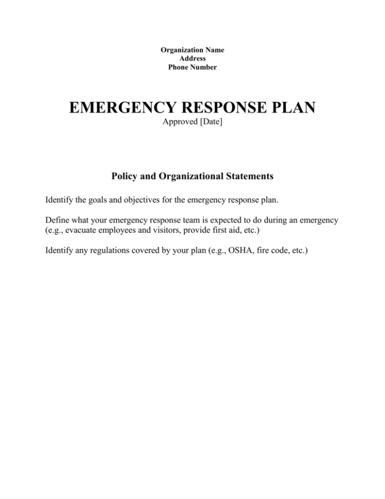 Emergency Response Plan Template