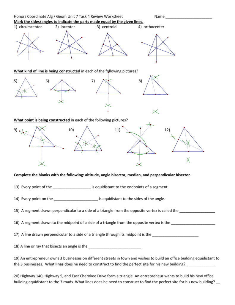 Unit 20 Task 20 Review Worksheet With Points Of Concurrency Worksheet