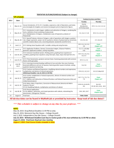 TENTATIVE OUTLINE/SCHEDULE (Subject to change): T/R