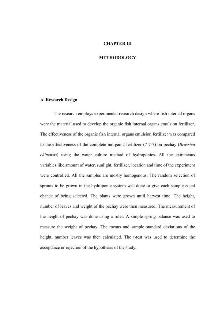 Chapter Iii Methodology A Research Design The Research