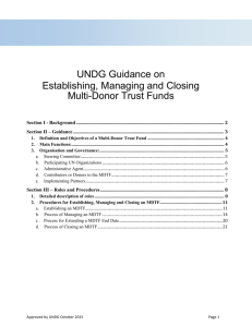 the UNDG Guidance Note on Establishing, Managing and