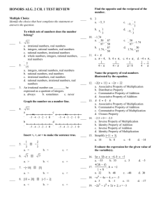 HONORS ALG. 2 CH. 1 TEST REVIEW Answer Section
