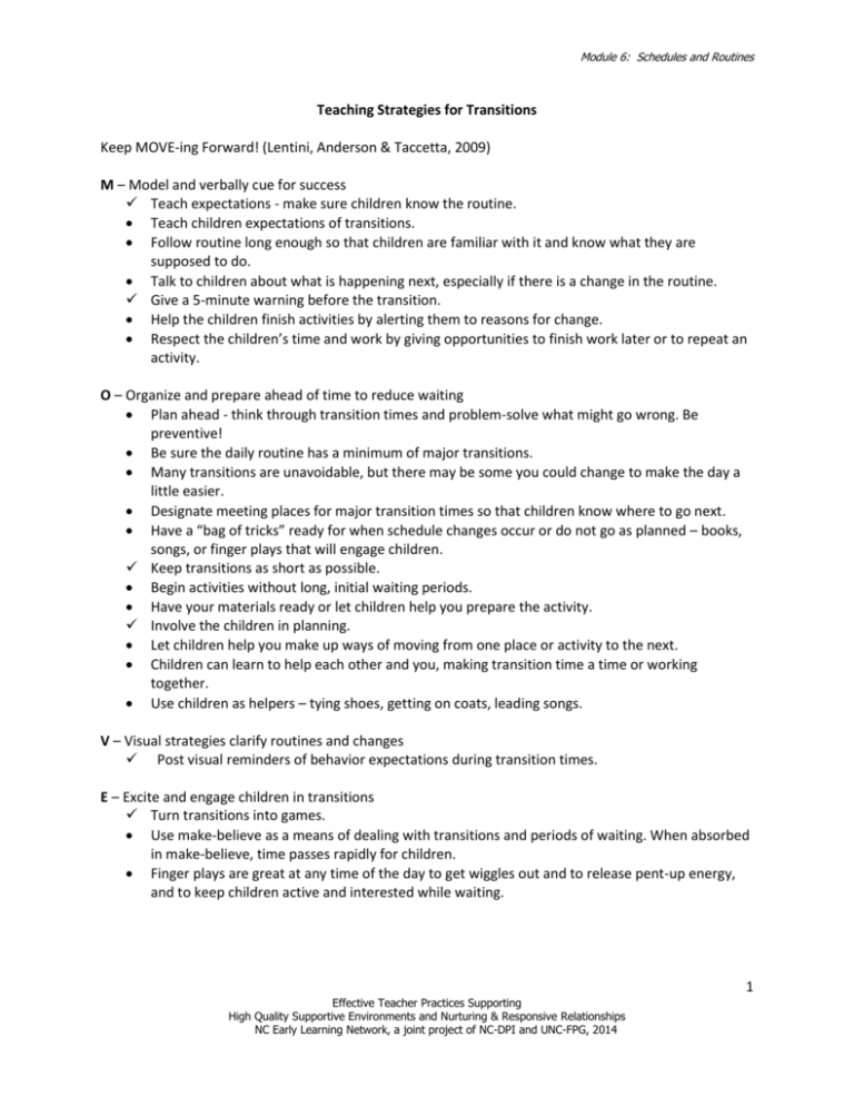 Teaching Strategies for Transition