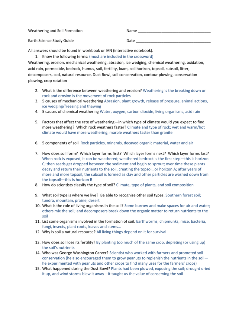 Soil Formation Worksheet Answers Zipworksheet