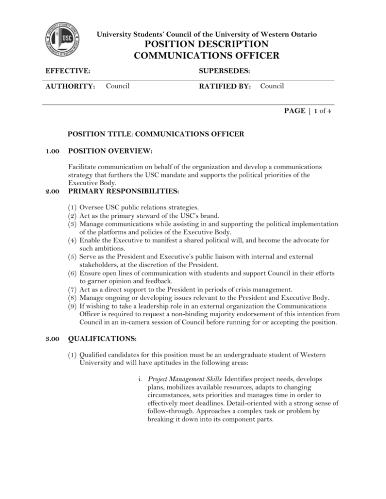 Communications Officer Job Description 2