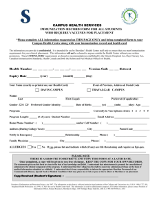 CAMPUS HEALTH SERVICES IMMUNIZATION RECORD FORM