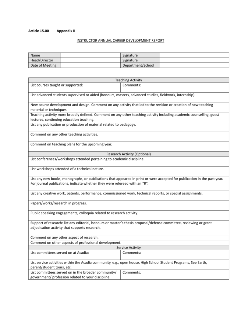 Article 15 - Appendix II - Career Development Report (Instructors)