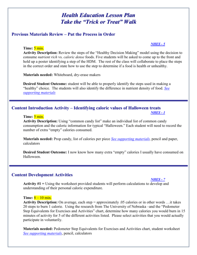 Lesson Plan Pedometers