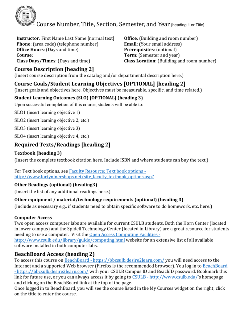 Sample Syllabus Template