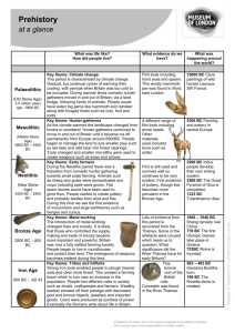 Prehistory at-a-glance summary sheet