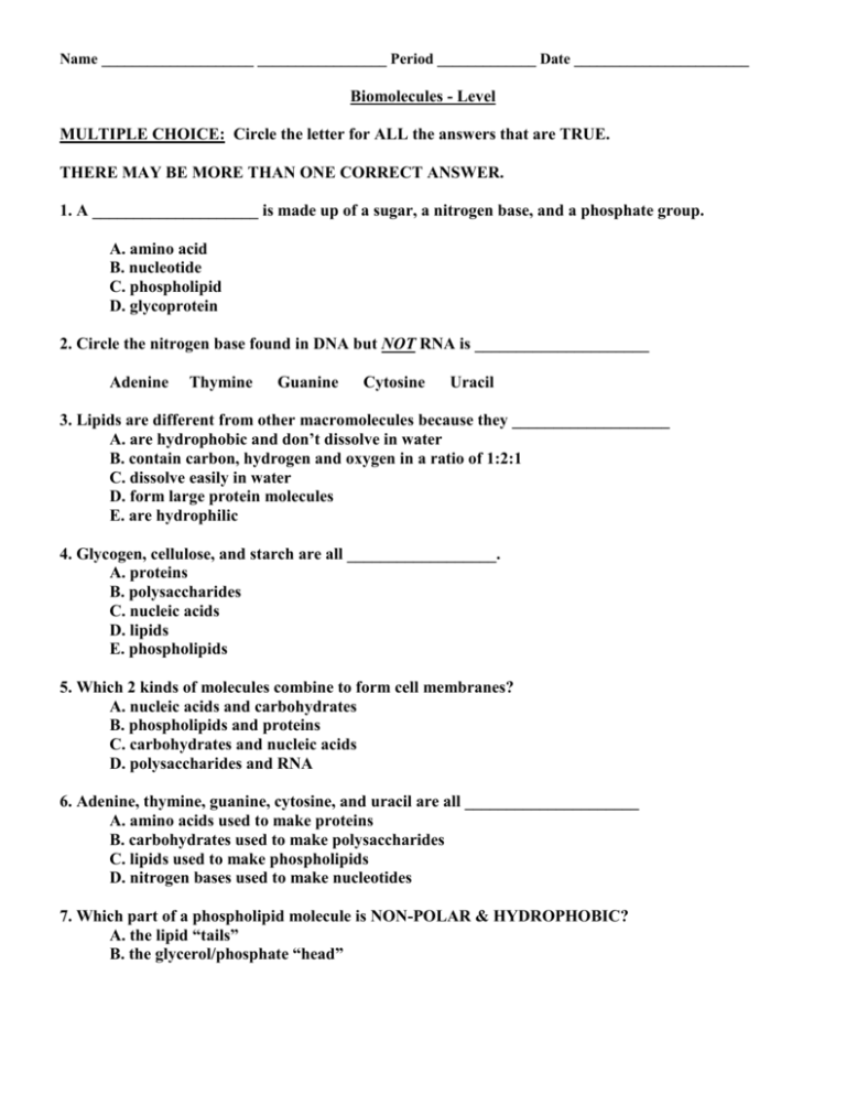 biochemistry worksheet packet