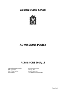 Approved Admission Arrangements for Colston*s Girls* School