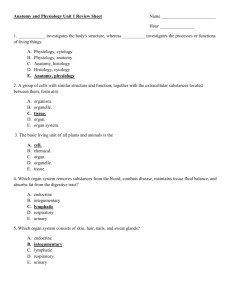 Anatomy and Physiology Unit 1 Review Sheet Name Hour 1