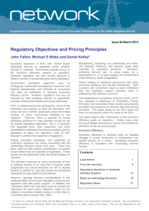 Regulatory Objectives and Pricing Principles