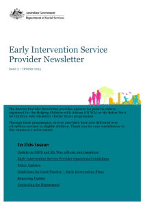 Early Intervention Service Provider Newsletter October 2015
