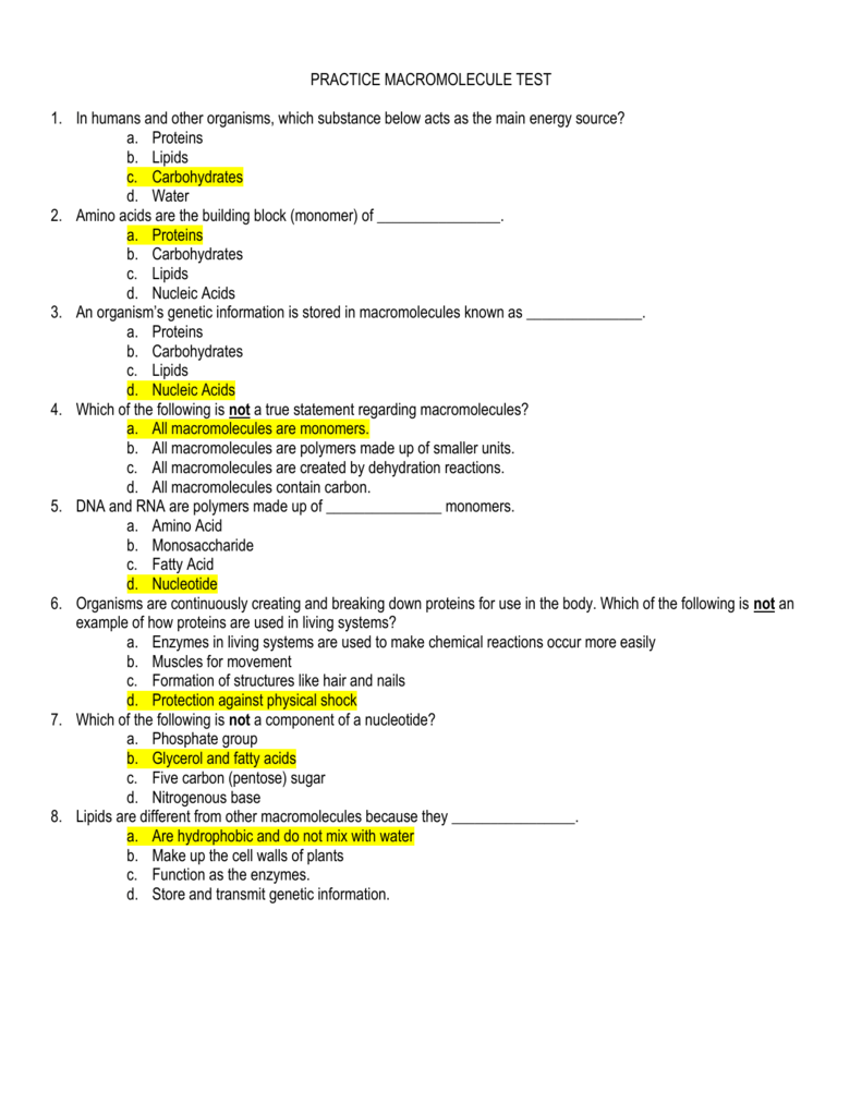 practice-macromolecule-test-answers