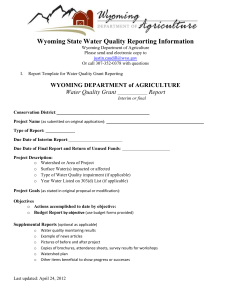 WYOMING DEPARTMENT of AGRICULTURE Water Quality Grant