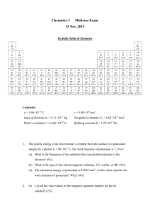 Chemistry I Midterm Exam 15 Nov, 2013