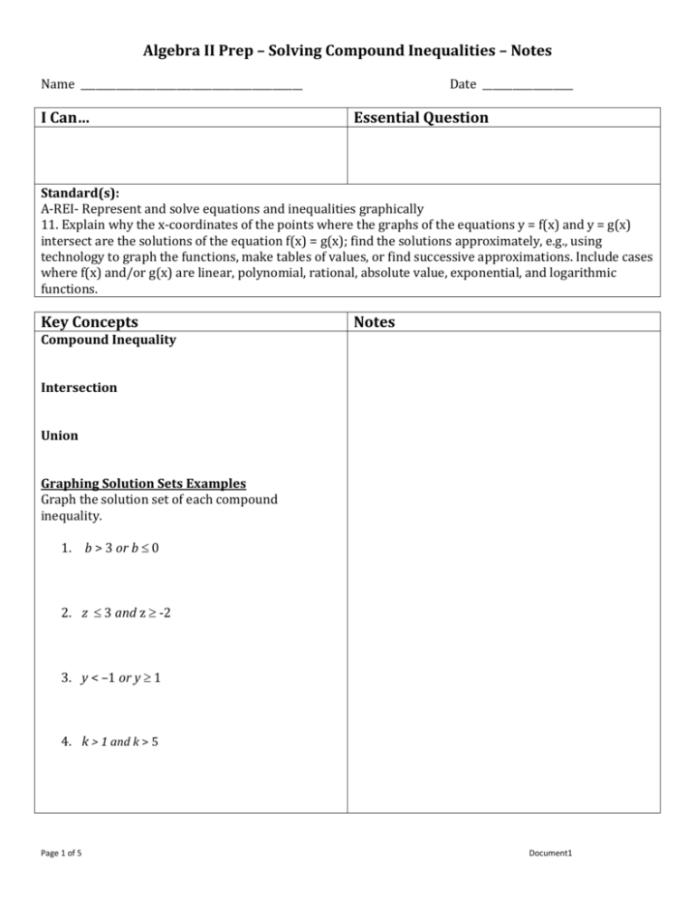 Algebra II Prep – Solving Compound Inequalities – Notes