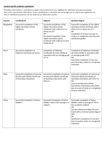 Country specific academic equivalents The below information, is