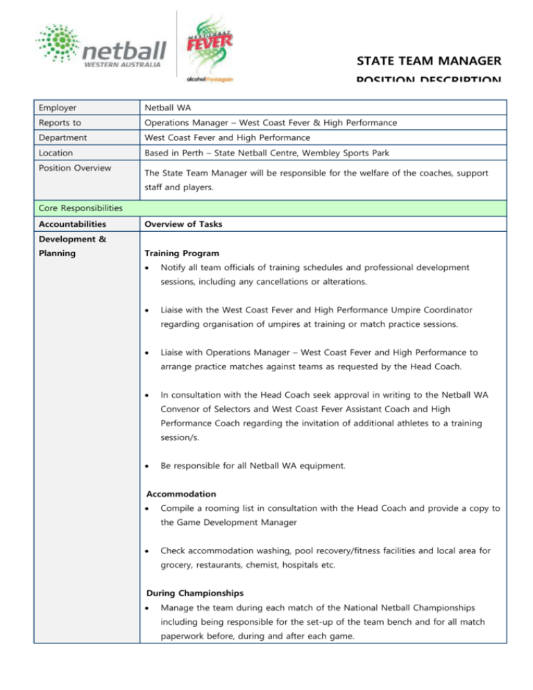 State Team Manager Position Description