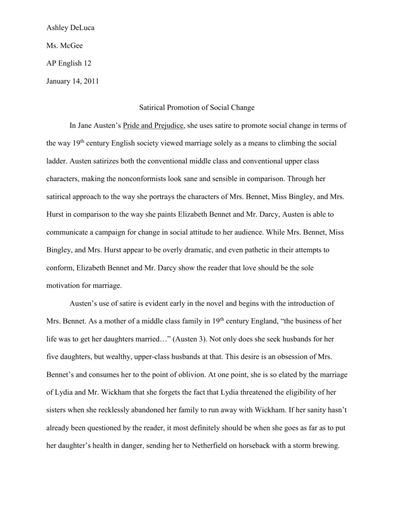 pride and prejudice short essay