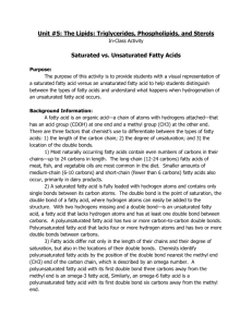 Saturated vs. Unsaturated Fatty Acids Worksheet