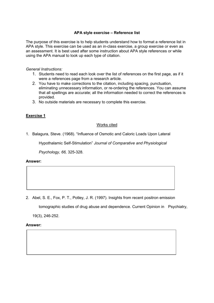 APA Style Exercise Reference List