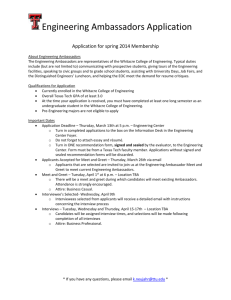 Engineering Ambassadors Application Application for spring 2014