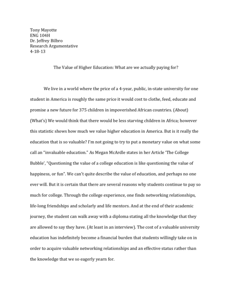 academic essay about education