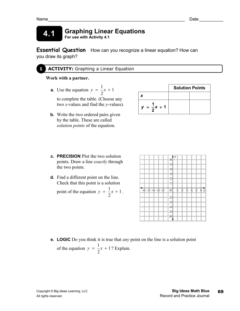 Graphing Linear Equations Inside Graphing Linear Functions Worksheet Answers