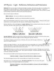 Notes - Light - Reflection, Refraction and Polarization