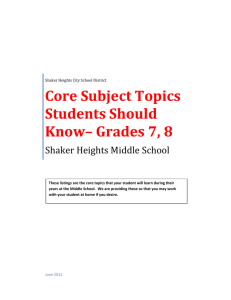 Core Subject Topics Students Should Know* Grades 7, 8
