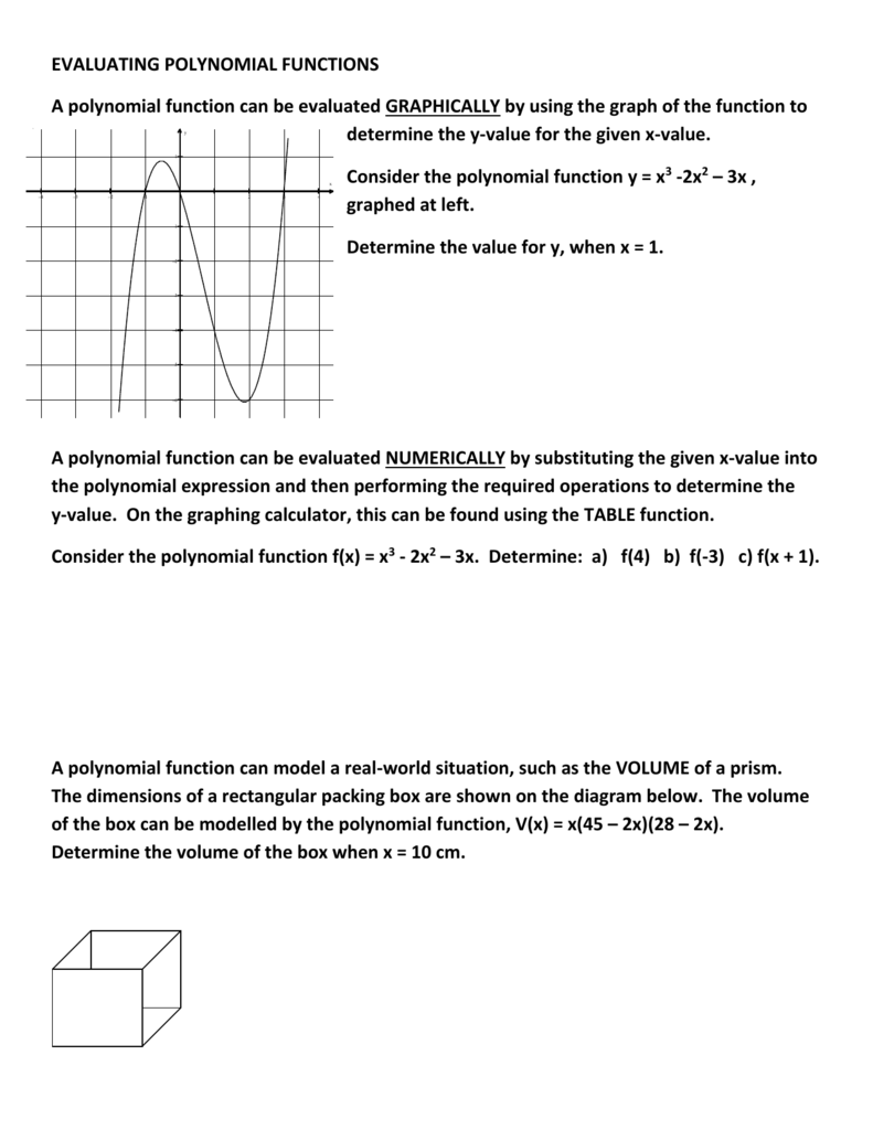 EVALUATING POLYNOMIAL FUNCTIONS Inside Graphing Polynomial Functions Worksheet Answers