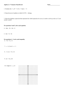 Algebra 2: 1st Semester Final Review Name________________ 1
