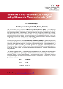 Biomolecule Analytics using Microscale Thermophoresis (MST)