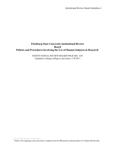 Institutional Review Board Policies and Procedures Involving the