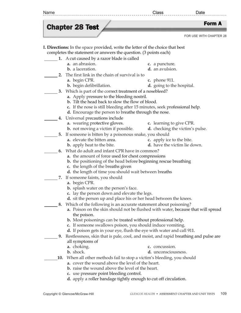 Glencoe Health Lesson 1 Review Answers Sierra Vista Clinic