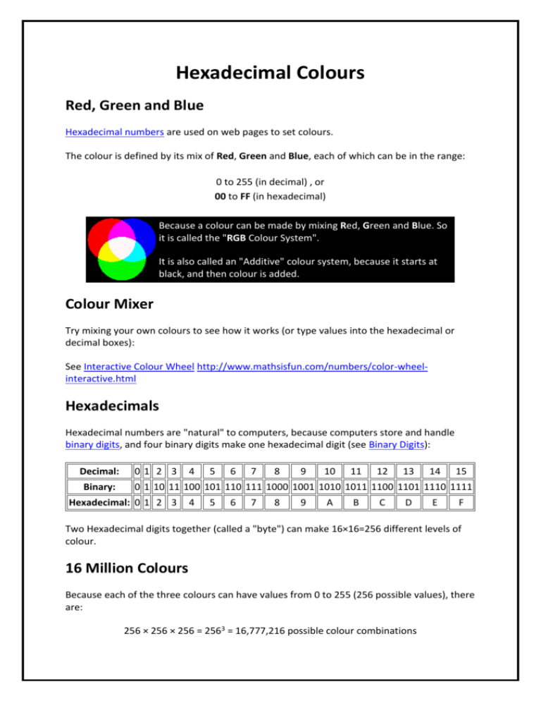 Hexadecimal Colours Missallgar