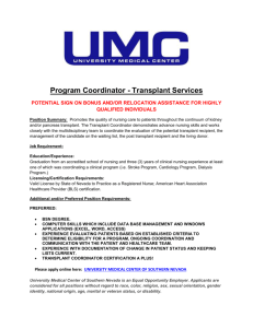 Program Coordinator - Transplant Services